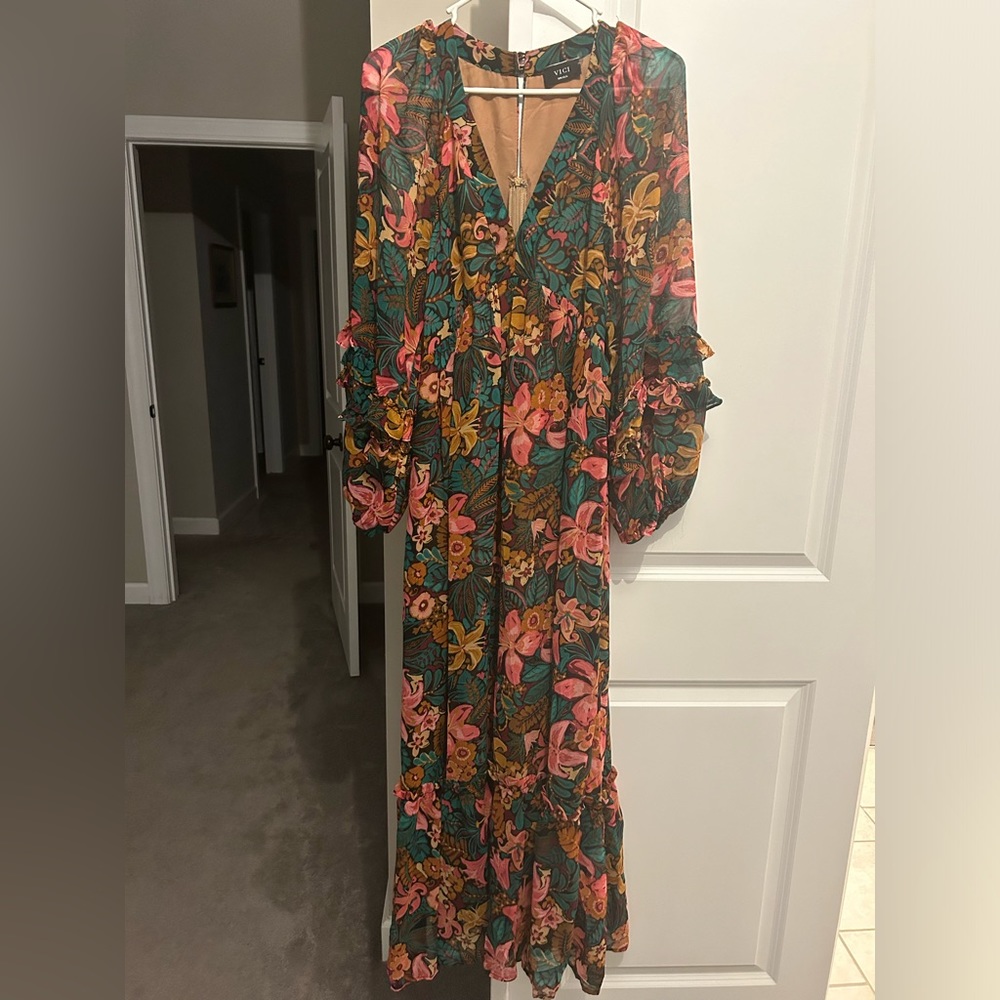 Vici Collection Rosalind Chiffon Floral Ruffle Maxi Dress